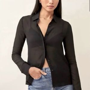 Reformation Black Semi Sheer Viscose Button Down Shirt